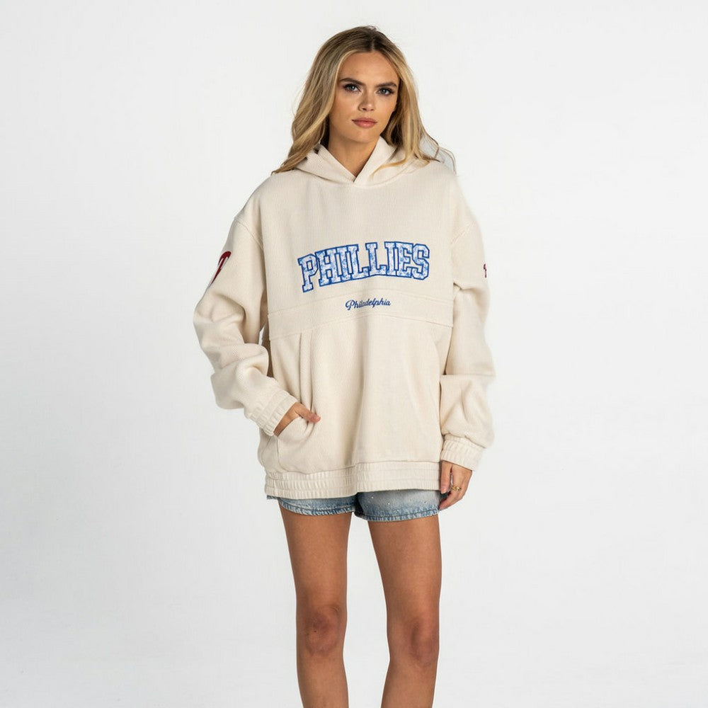Philadelphia Phillies The Wild Collective Women's Oversized Cord Hoodie - Cream