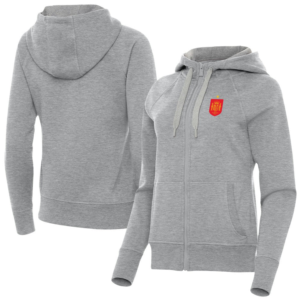 Spain National Team Antigua Women's Takeover Fleece Raglan Full-Zip Hoodie - Heather Gray sale