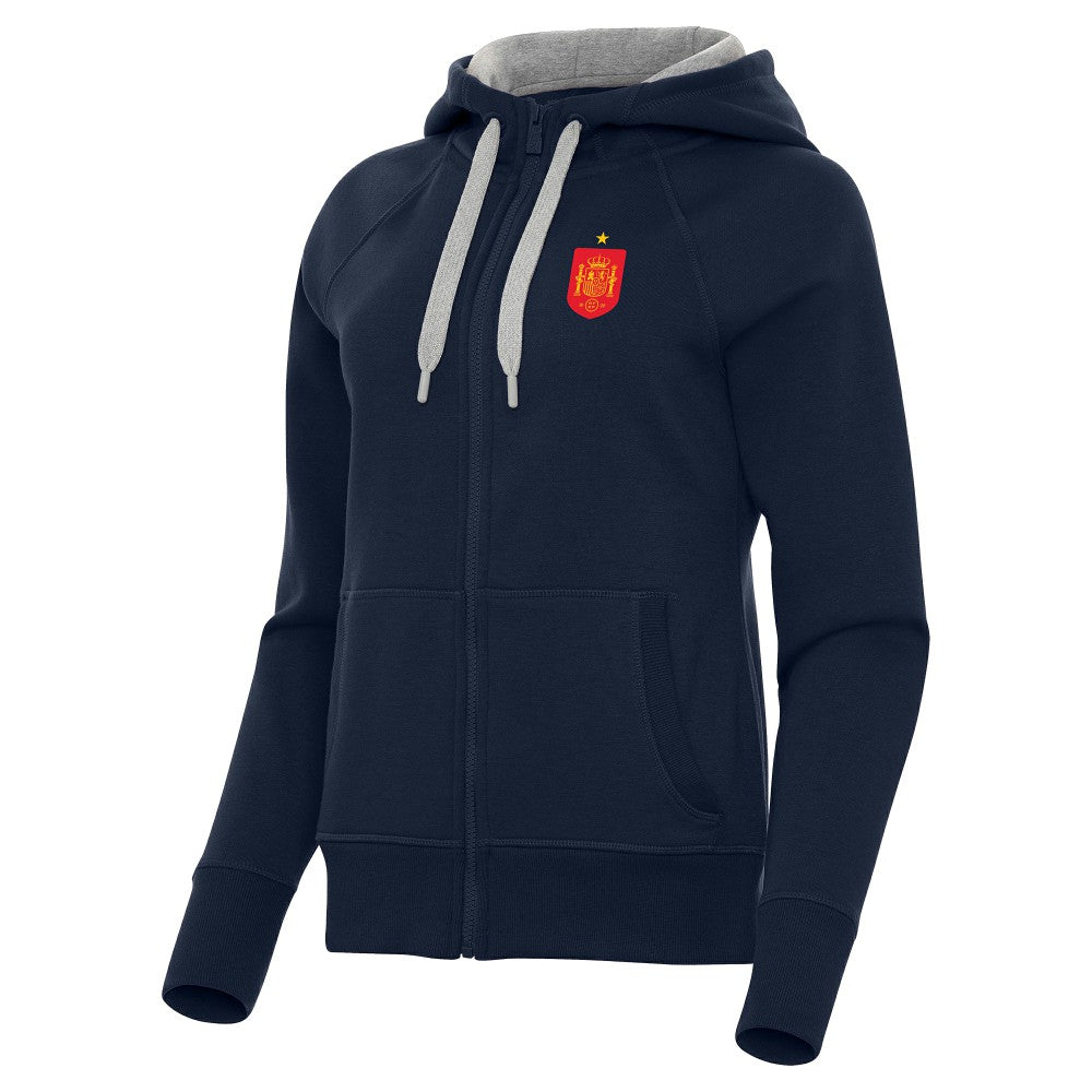 Spain National Team Antigua Women's Takeover Fleece Raglan Full-Zip Hoodie - Navy sale