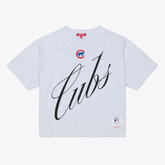Chicago Cubs Women's Script Cropped Boxy T-Shirt - Heather Gray | Mitchell & Ness