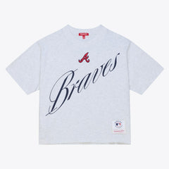 Atlanta Braves Women's Script Cropped Boxy T-Shirt - Heather Gray | Mitchell & Ness