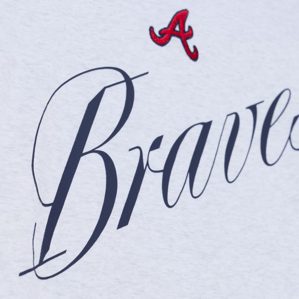 Atlanta Braves Women's Script Cropped Boxy T-Shirt - Heather Gray | Mitchell & Ness
