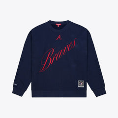 Atlanta Braves Women's Script Sweatshirt - Navy | Mitchell & Ness