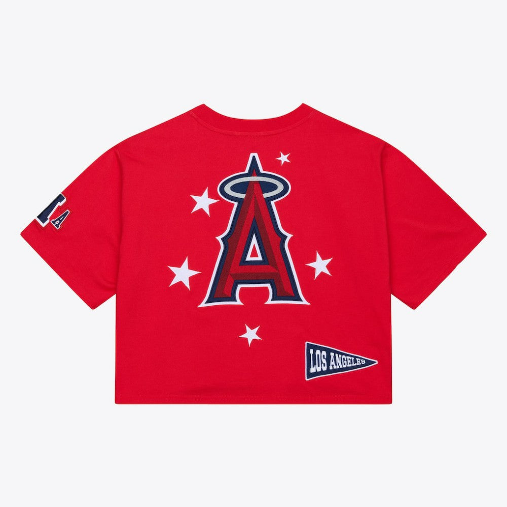 Los Angeles Angels Women's Pep Rally Cropped Boxy T-Shirt - Red | Mitchell & Ness