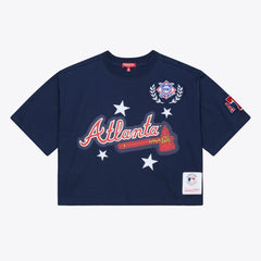Atlanta Braves Women's Pep Rally Cropped Boxy T-Shirt - Navy | Mitchell & Ness