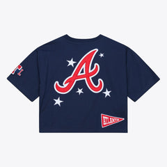 Atlanta Braves Women's Pep Rally Cropped Boxy T-Shirt - Navy | Mitchell & Ness