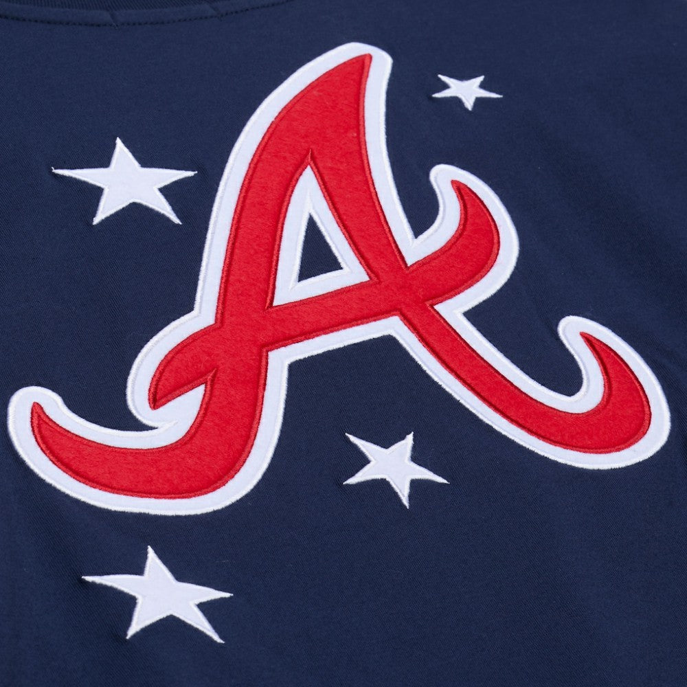 Atlanta Braves Women's Pep Rally Cropped Boxy T-Shirt - Navy | Mitchell & Ness