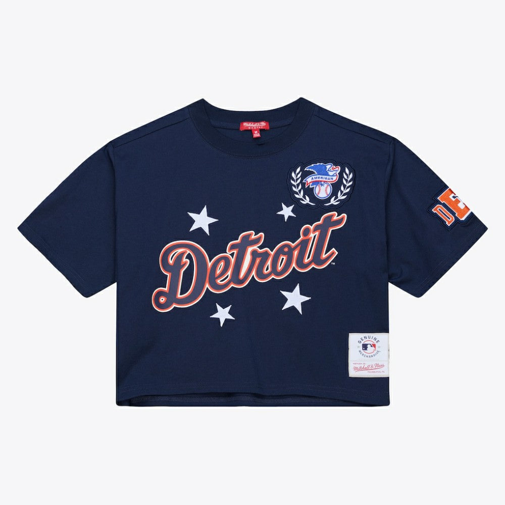 Detroit Tigers Women's Pep Rally Cropped Boxy T-Shirt - Navy | Mitchell & Ness