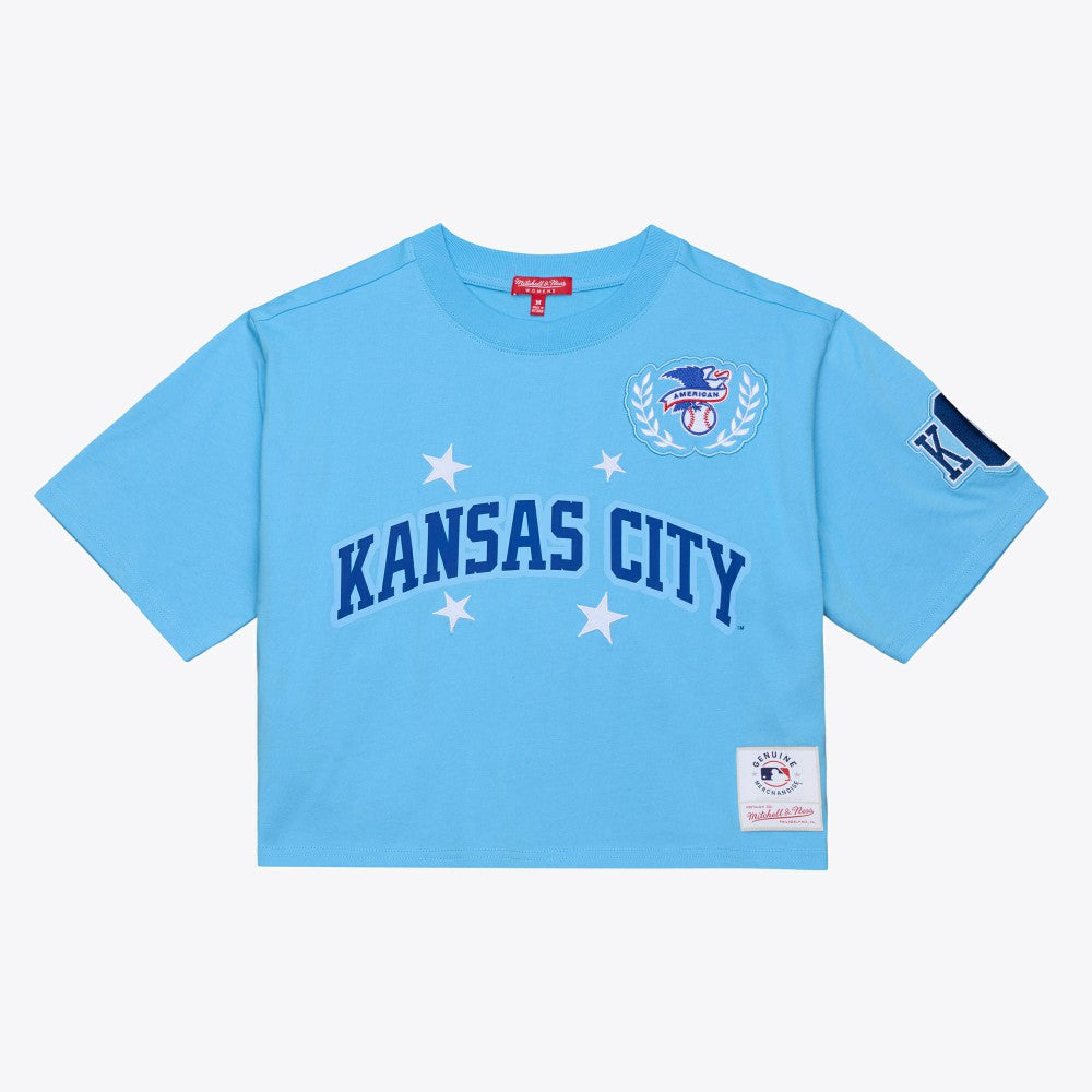 Kansas City Royals Women's Pep Rally Cropped Boxy T-Shirt - Light Blue | Mitchell & Ness