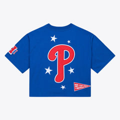 Philadelphia Phillies Women's Pep Rally Cropped Boxy T-Shirt - Royal | Mitchell & Ness