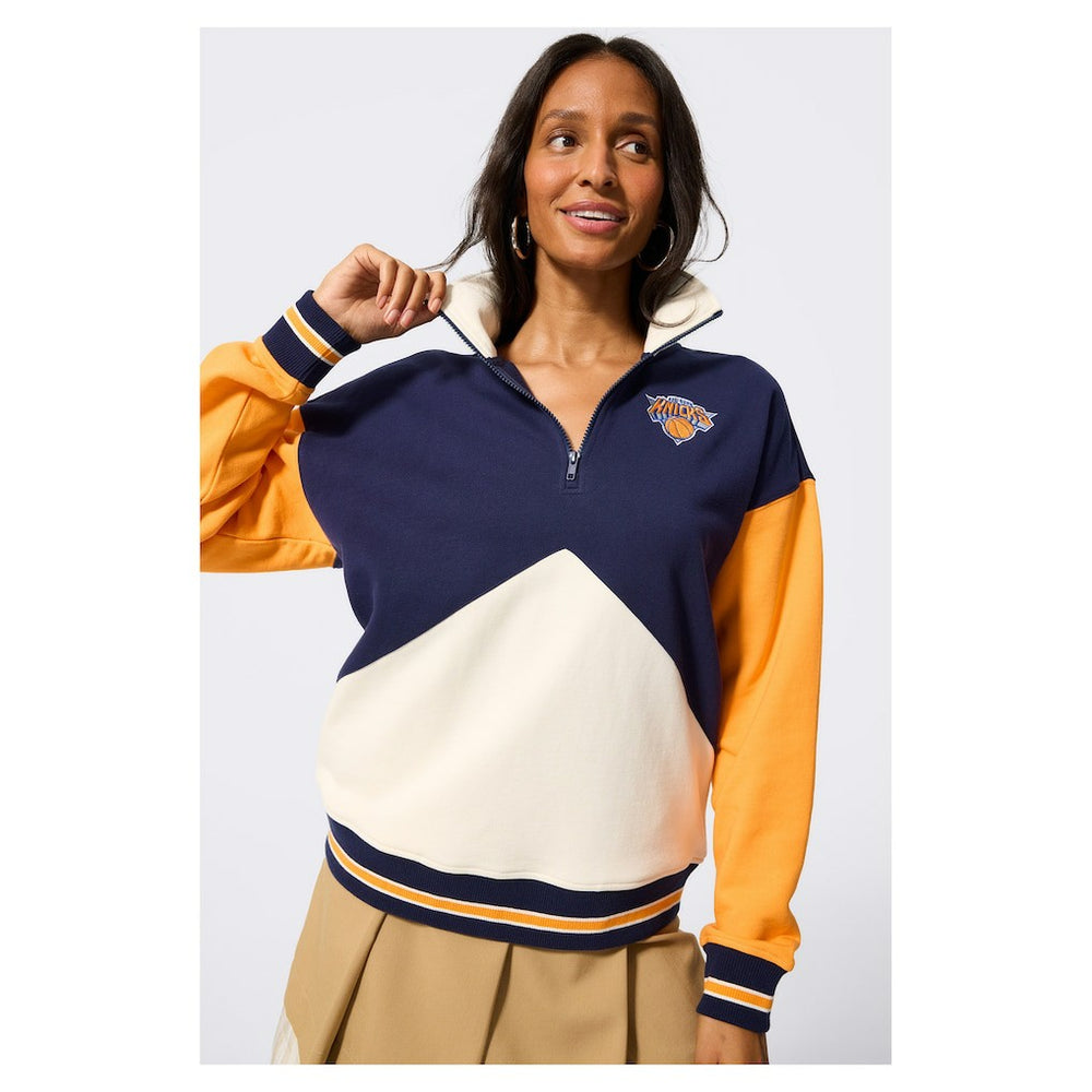 New York Knicks Terez Unisex Colorblock Quarter-Zip Pullover - Navy/White shop