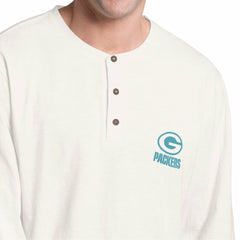 Green Bay Packers Margaritaville Island Reserve Long Sleeve Slub Henley Shirt - White/Light Blue for sale
