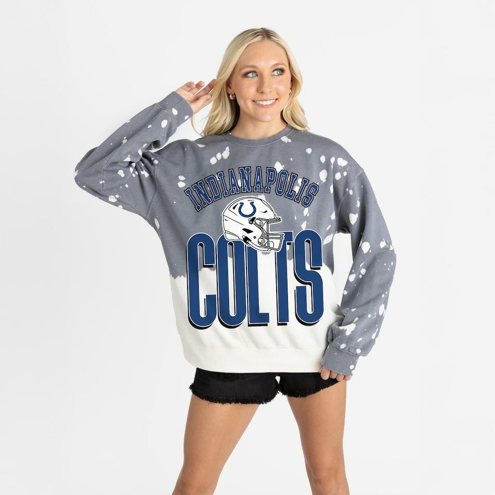 Indianapolis Colts Gameday Couture Women's Arch Rivals Faded Wash Sweatshirt - Gray for sale