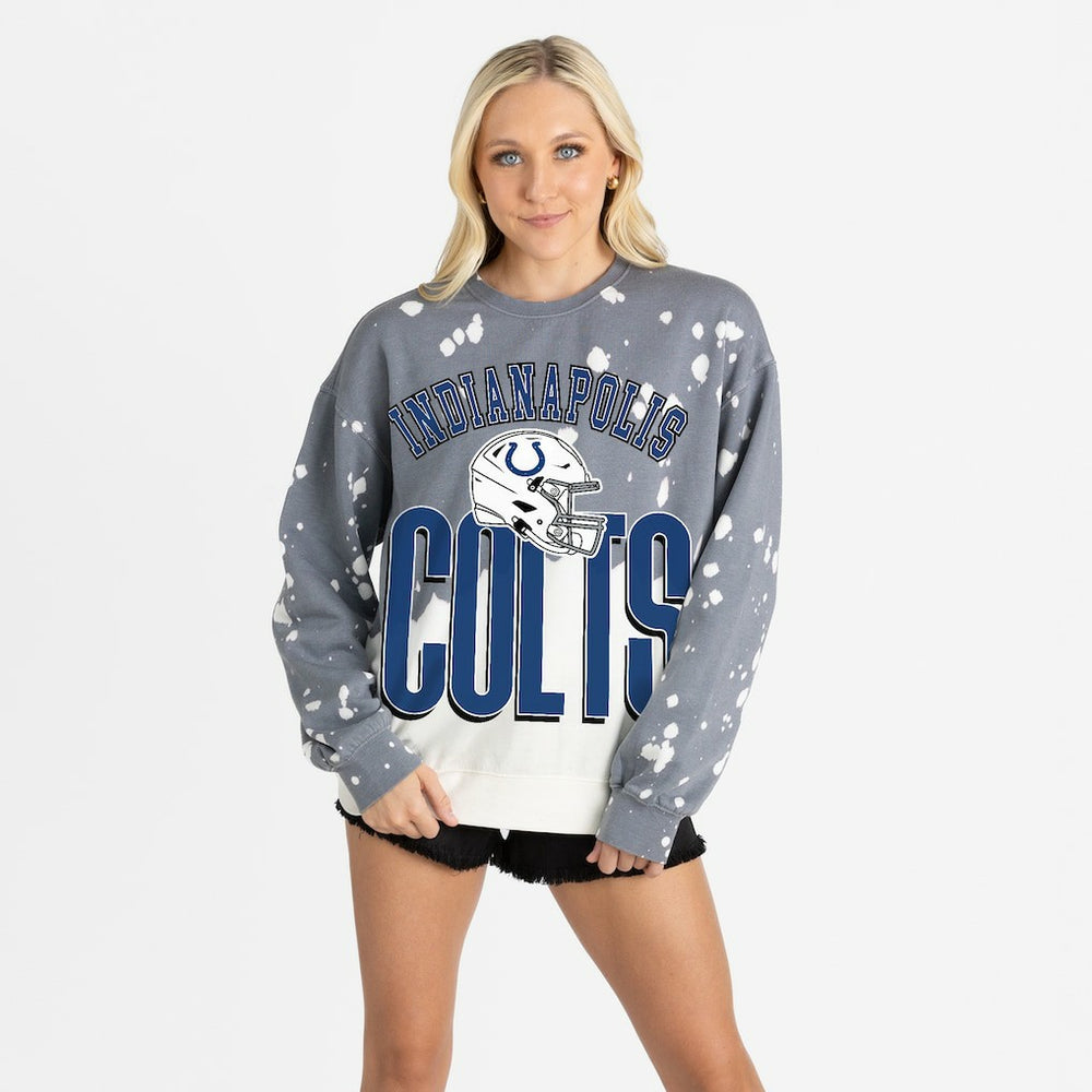Indianapolis Colts Gameday Couture Women's Arch Rivals Faded Wash Sweatshirt - Gray for sale