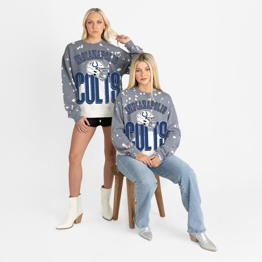 Indianapolis Colts Gameday Couture Women's Arch Rivals Faded Wash Sweatshirt - Gray for sale