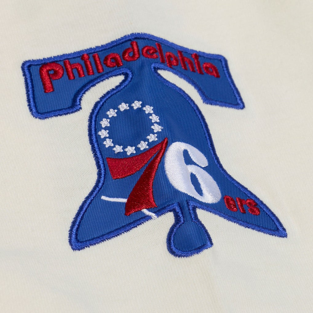 Philadelphia 76ers Hardwood Classics Chainstitch Premium T-Shirt - Cream | Mitchell & Ness discount