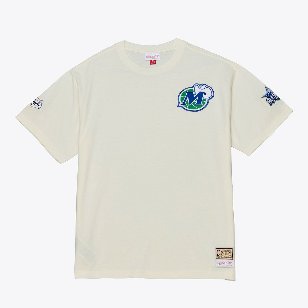 Dallas Mavericks Hardwood Classics Chainstitch Premium T-Shirt sale - Cream | Mitchell & Ness for sale