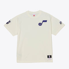 Utah Jazz Hardwood Classics Chainstitch Premium T-Shirt - Cream | Mitchell & Ness online