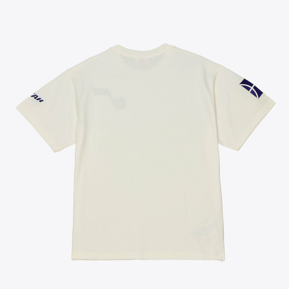 Utah Jazz Hardwood Classics Chainstitch Premium T-Shirt - Cream | Mitchell & Ness online