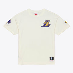 Los Angeles Lakers Hardwood Classics Chainstitch Premium T-Shirt - Cream | Mitchell & Ness discount