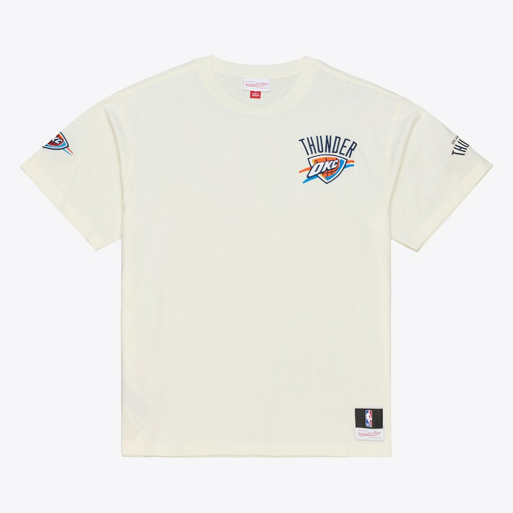 Oklahoma City Thunder Hardwood Classics Chainstitch Premium T-Shirt - Cream | Mitchell & Ness discount