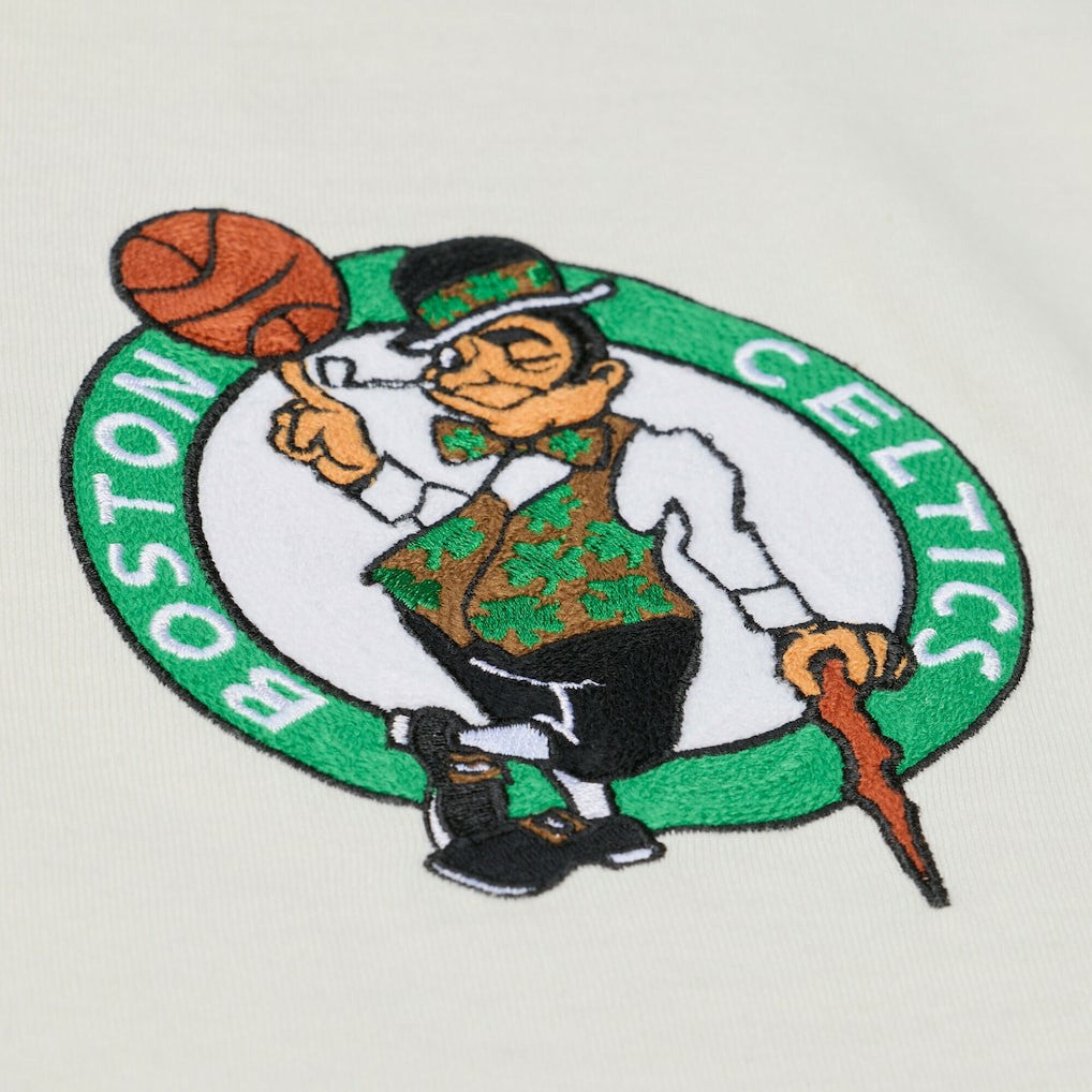 Boston Celtics Hardwood Classics Chainstitch Premium T-Shirt - Cream | Mitchell & Ness online