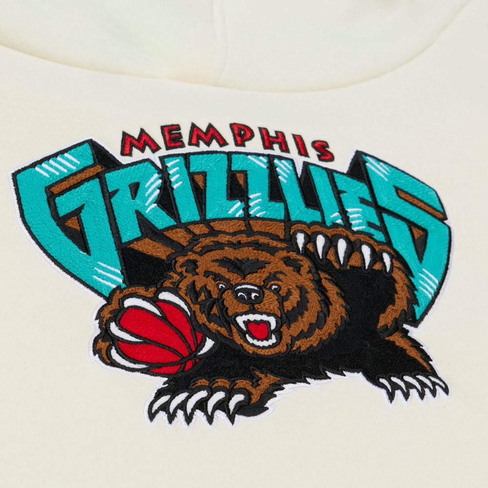 Memphis Grizzlies Hardwood Classics Chainstitch Premium Fleece Hoodie - Cream | Mitchell & Ness cheap
