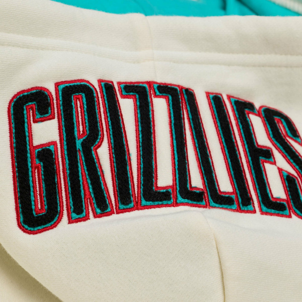 Memphis Grizzlies Hardwood Classics Chainstitch Premium Fleece Hoodie - Cream | Mitchell & Ness cheap