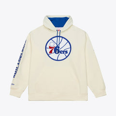 Philadelphia 76ers Hardwood Classics Chainstitch Premium Fleece Hoodie - Cream | Mitchell & Ness for sale