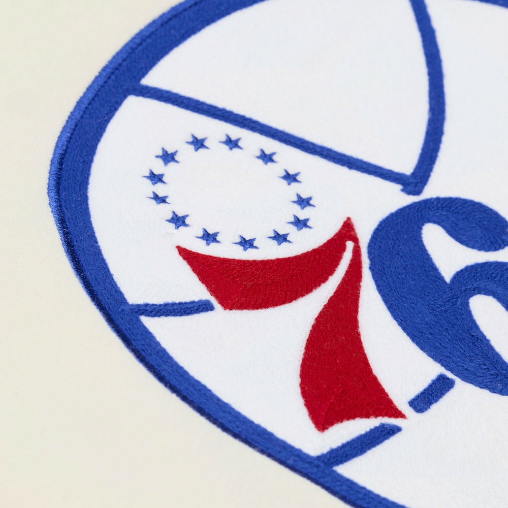 Philadelphia 76ers Hardwood Classics Chainstitch Premium Fleece Hoodie - Cream | Mitchell & Ness for sale
