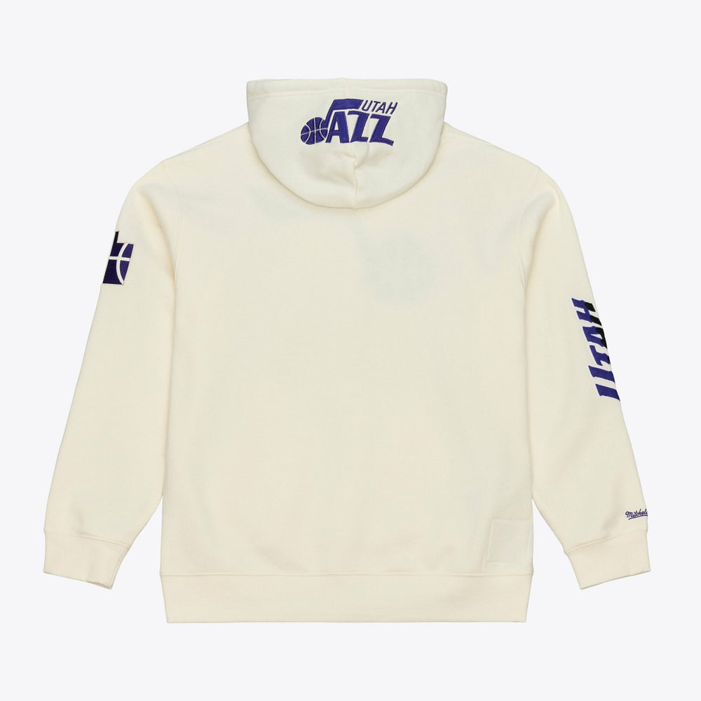 Utah Jazz Hardwood Classics Chainstitch Premium Fleece Hoodie - Cream | Mitchell & Ness outlet