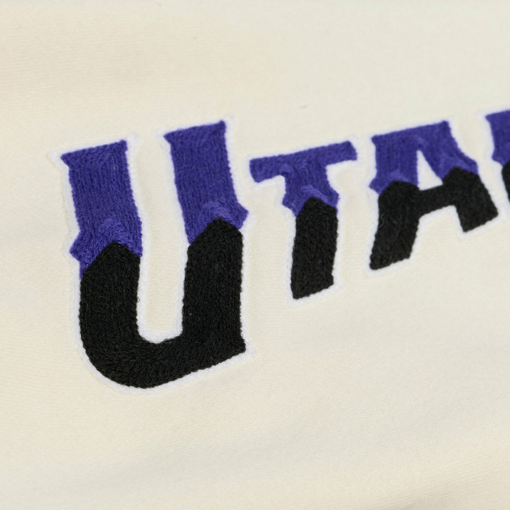 Utah Jazz Hardwood Classics Chainstitch Premium Fleece Hoodie - Cream | Mitchell & Ness outlet