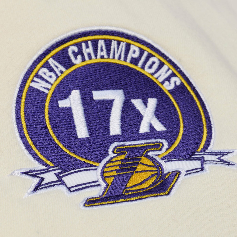 Los Angeles Lakers Hardwood Classics Chainstitch Premium Fleece Hoodie - Cream | Mitchell & Ness shop