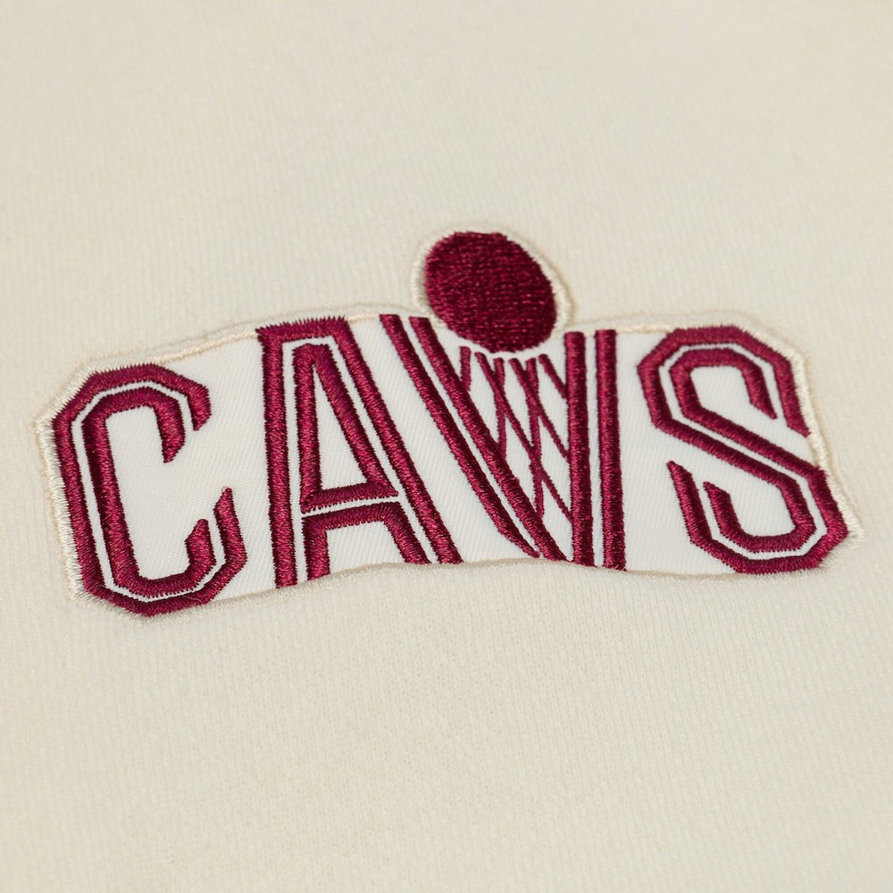 Cleveland Cavaliers Hardwood Classics Chainstitch Premium Fleece Hoodie sale - Cream | Mitchell & Ness for sale