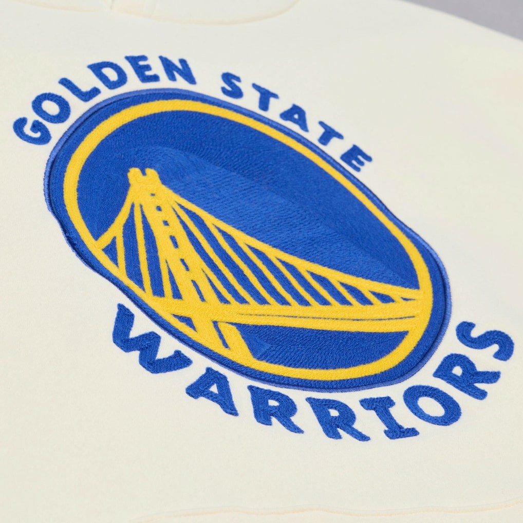 Golden State Warriors Hardwood Classics Chainstitch Premium Fleece Hoodie sale - Cream | Mitchell & Ness on sale