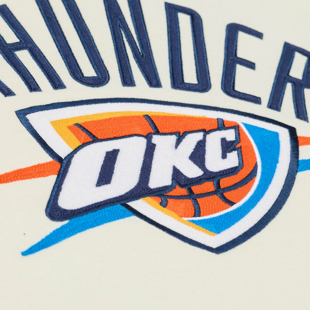 Oklahoma City Thunder Hardwood Classics Chainstitch Premium Fleece Hoodie - Cream | Mitchell & Ness on sale