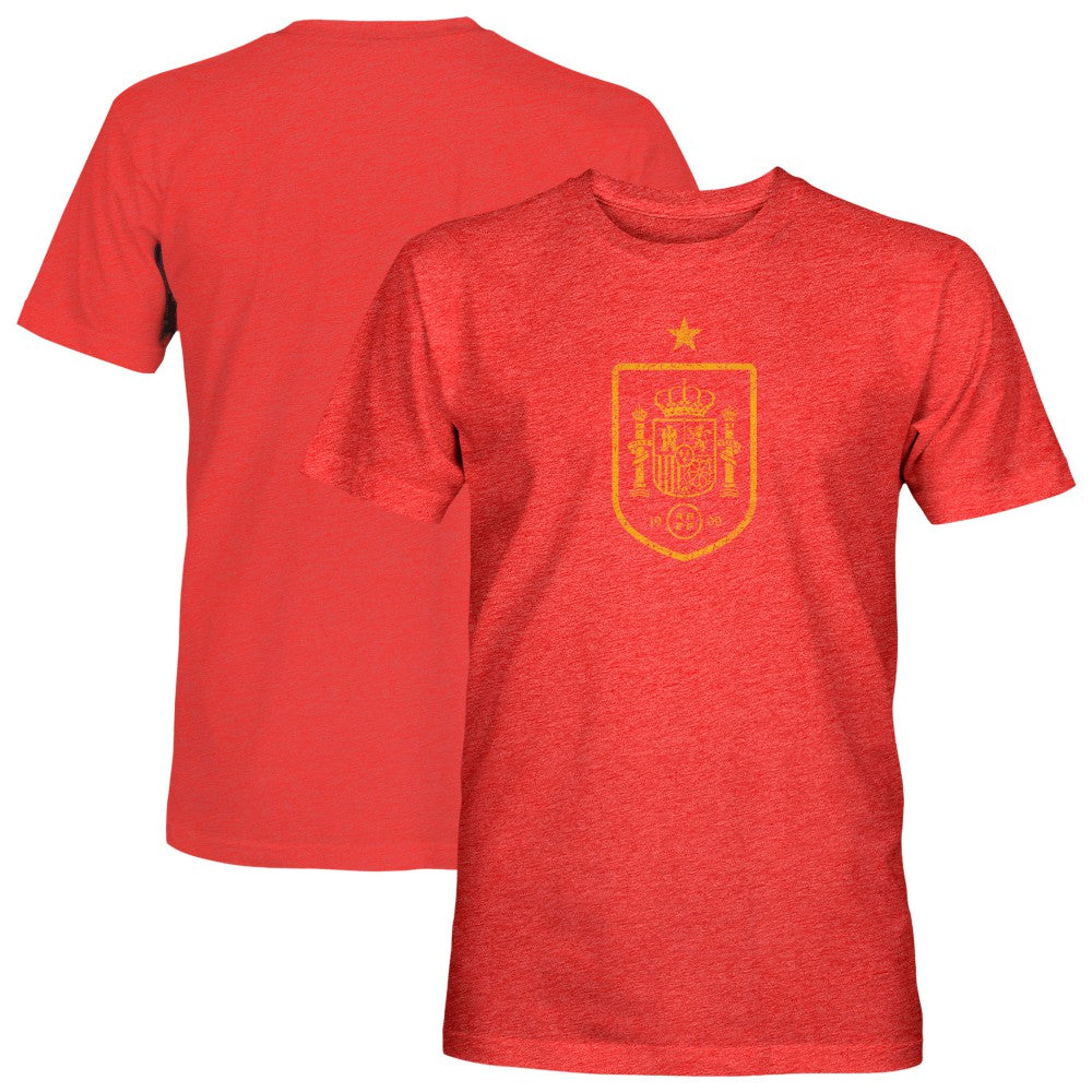 Spain National Team 1863FC Mono Badge Vintage Tri-Blend T-Shirt - Red on sale
