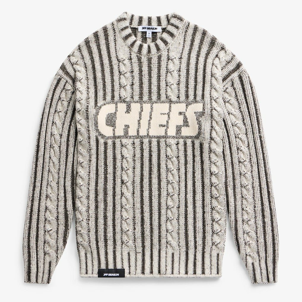 Kansas City Chiefs Off Season x NFL Unisex Cable Knit Sweater - Cream/Gray outlet