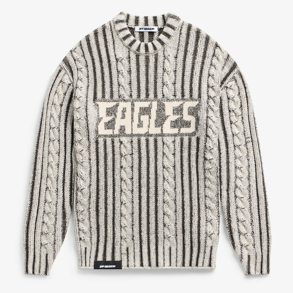 Philadelphia Eagles Off Season x NFL Unisex Cable Knit Sweater - Cream/Gray sale