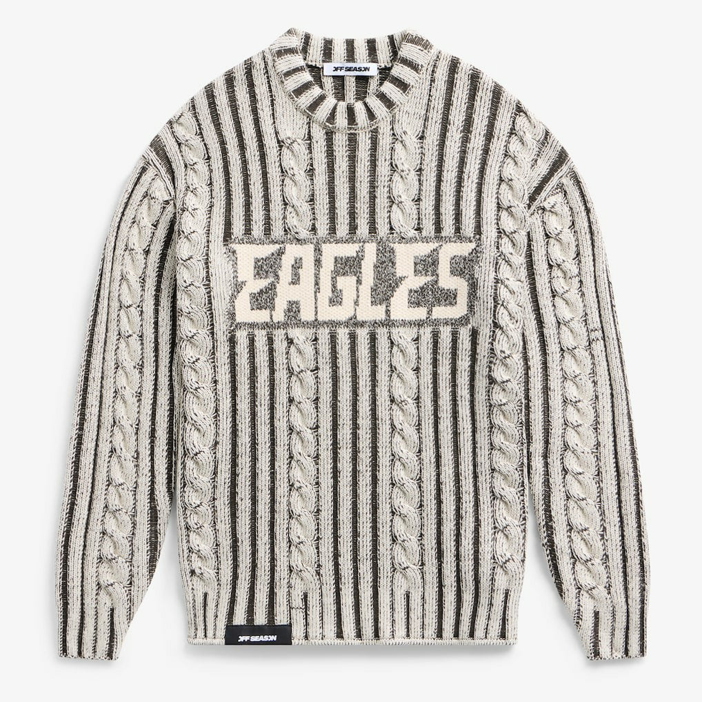 Philadelphia Eagles Off Season x NFL Unisex Cable Knit Sweater - Cream/Gray sale