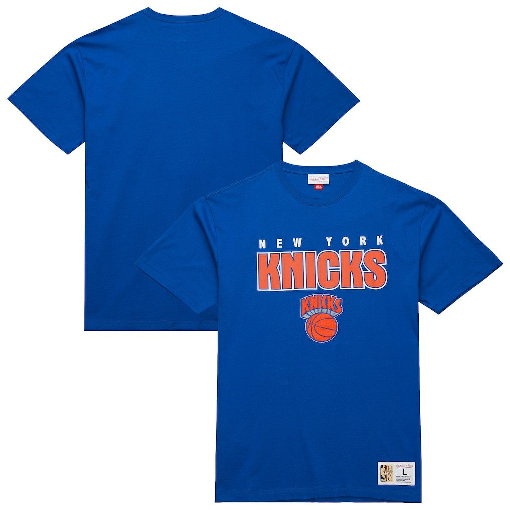 New York Knicks Hardwood Classics Throw It Back Premium T-Shirt - Blue | Mitchell & Ness shop