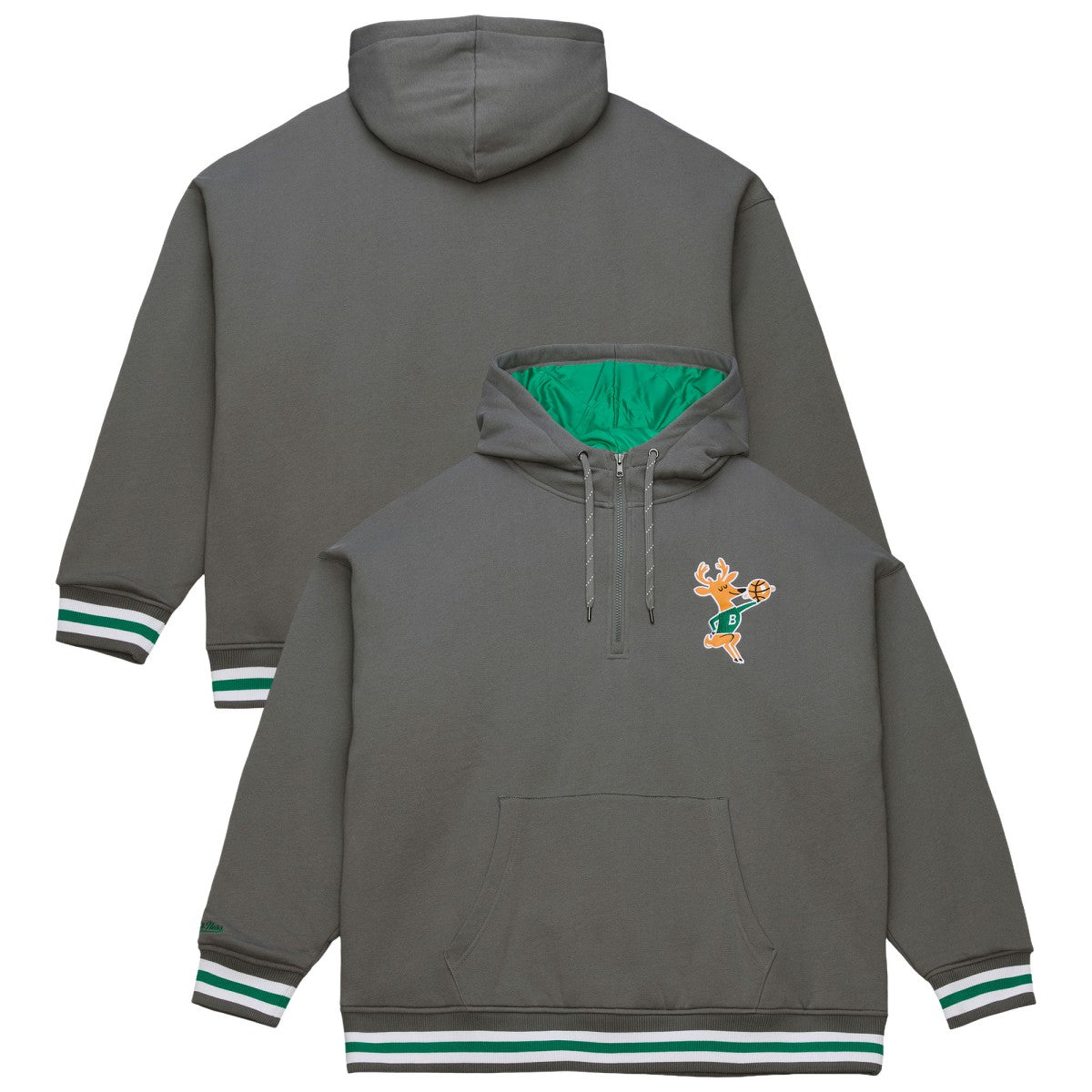 Milwaukee Bucks Throw It Back Quilted Fleece Quarter-Zip Hoodie - Gray | Mitchell & Ness sale