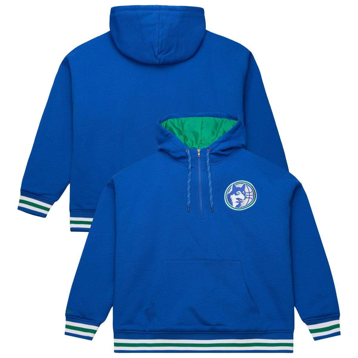 Minnesota Timberwolves Throw It Back Quilted Fleece Quarter-Zip Hoodie - Royal | Mitchell & Ness on sale