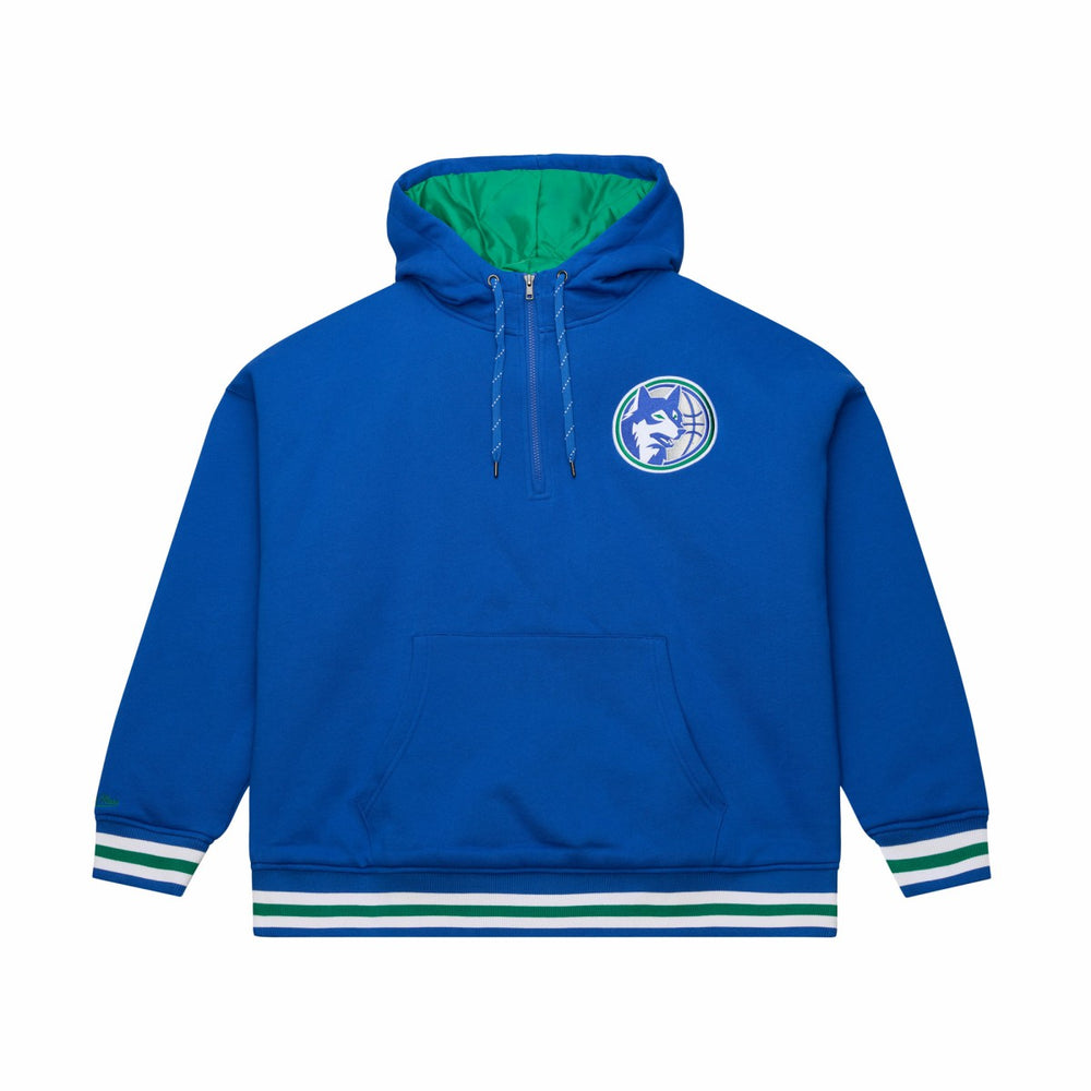 Minnesota Timberwolves Throw It Back Quilted Fleece Quarter-Zip Hoodie - Royal | Mitchell & Ness on sale