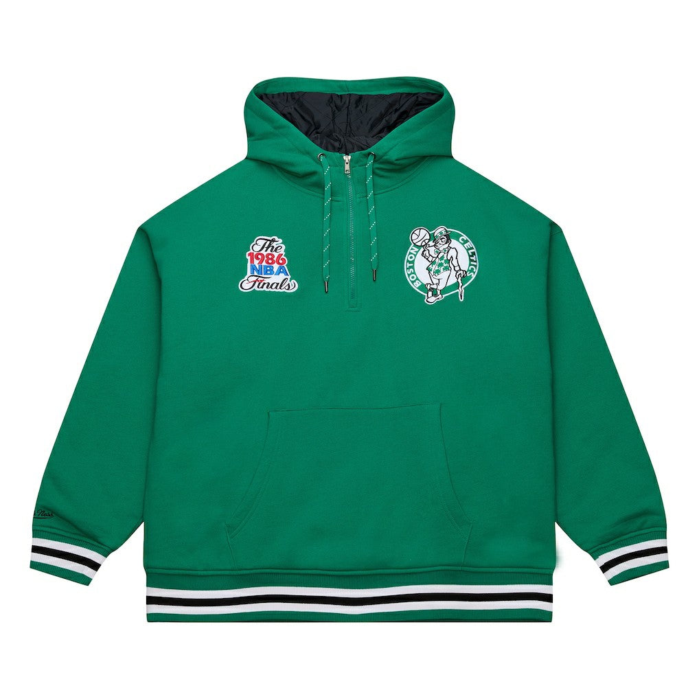 Boston Celtics Throw It Back Quilted Fleece Quarter-Zip Hoodie - Green | Mitchell & Ness shop