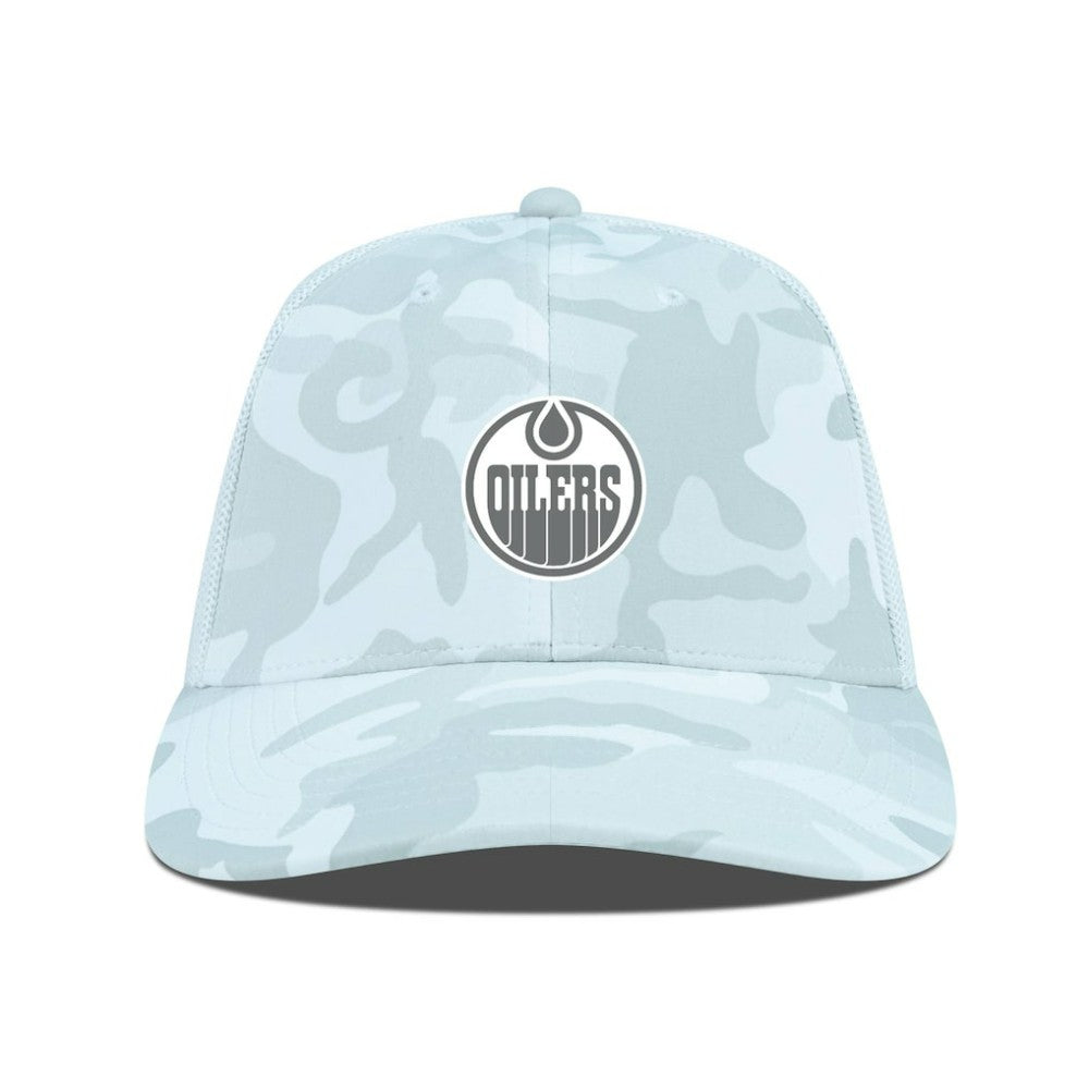 Edmonton Oilers Levelwear Clash Slate & Snow Meshback Flex Hat Camo