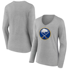 Buffalo Sabres Women's Primary Logo Long Sleeve V-Neck T-Shirt Gray