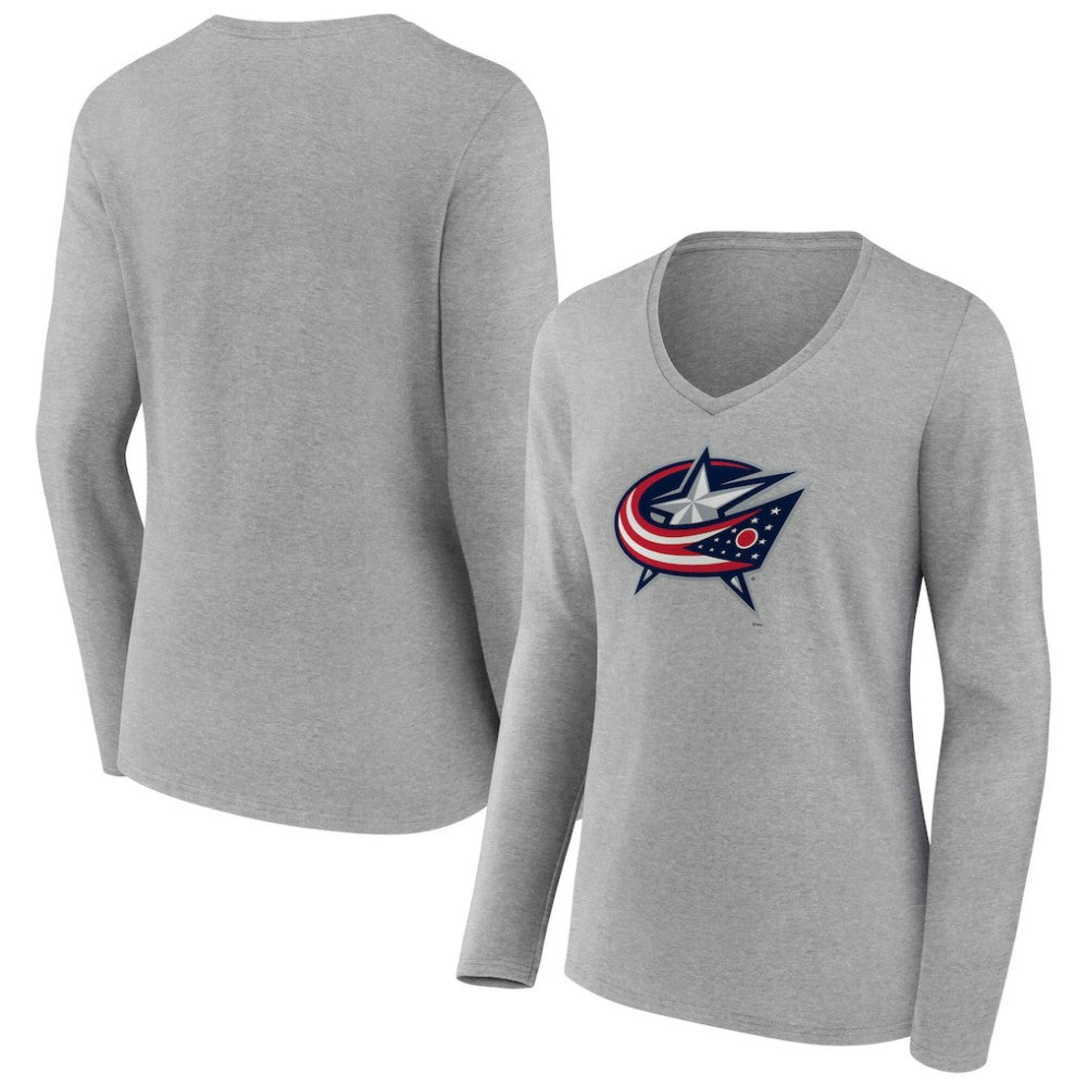 Columbus Blue Jackets Women's Primary Logo Long Sleeve V-Neck T-Shirt Gray