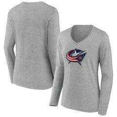 Columbus Blue Jackets Women's Primary Logo Long Sleeve V-Neck T-Shirt Gray