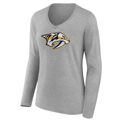 Nashville Predators Women's Primary Logo Long Sleeve V-Neck T-Shirt Gray